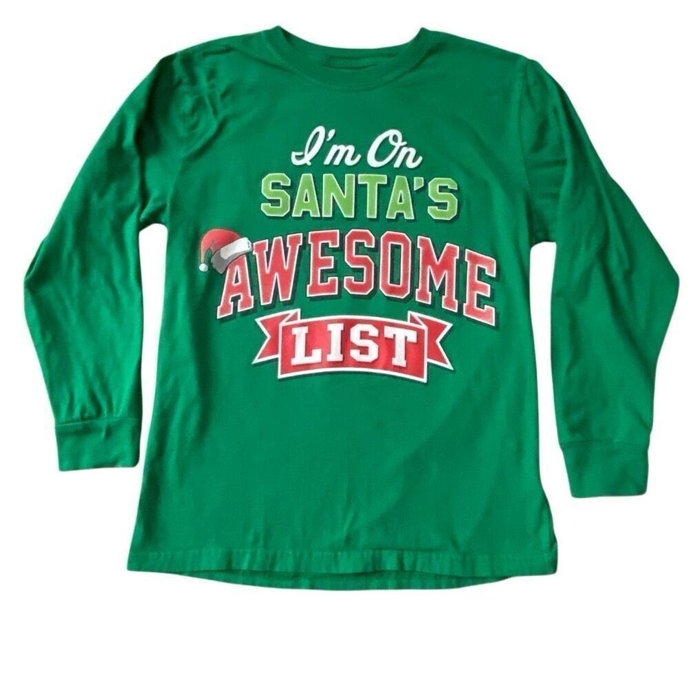 Holiday Time Children’s long sleeve holiday T-shirt 10/12 Large SANTAS AWESOME